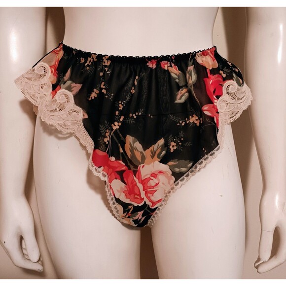 Vintage Natori Floral Cami 2 Pc Lingerie Set-Small-Lace Trim-Adjustable-Hi Cut - Picture 6 of 9